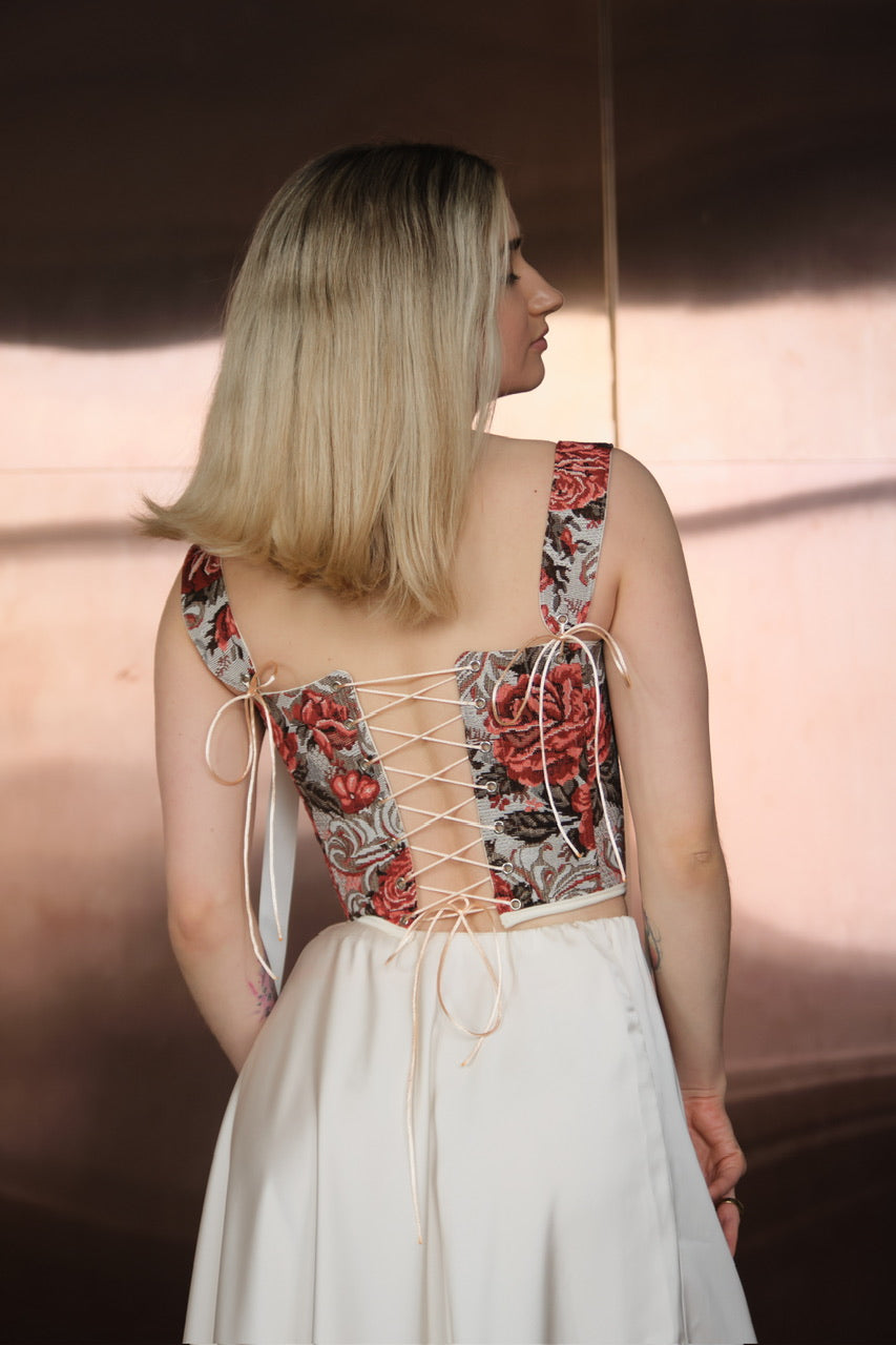 Reversible Red Flowers Renaissance Corset – Boned Jacquard Top