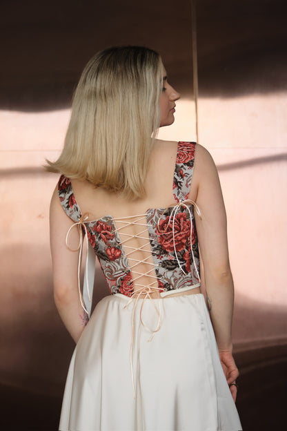 Reversible Red Flowers Renaissance Corset – Boned Jacquard Top