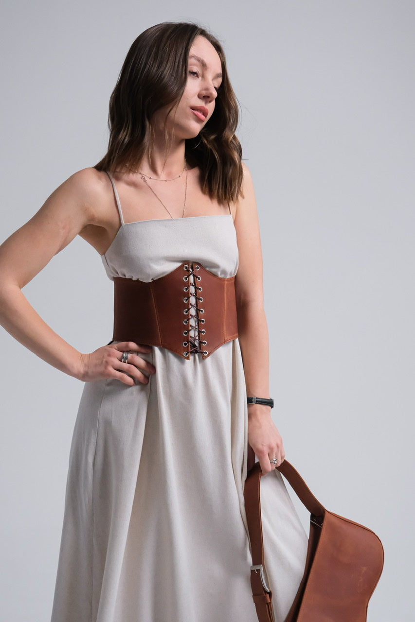 Leather underbust corset belt