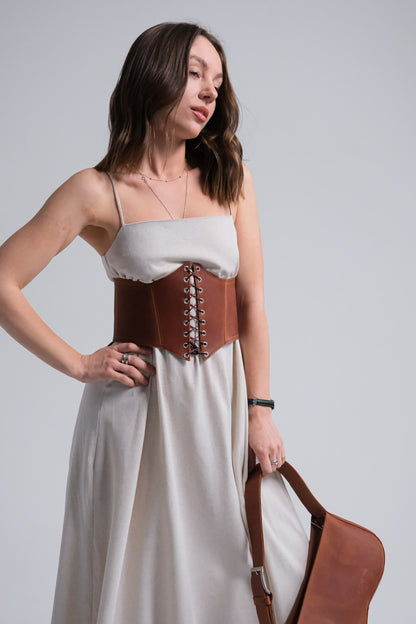 Leather underbust corset belt