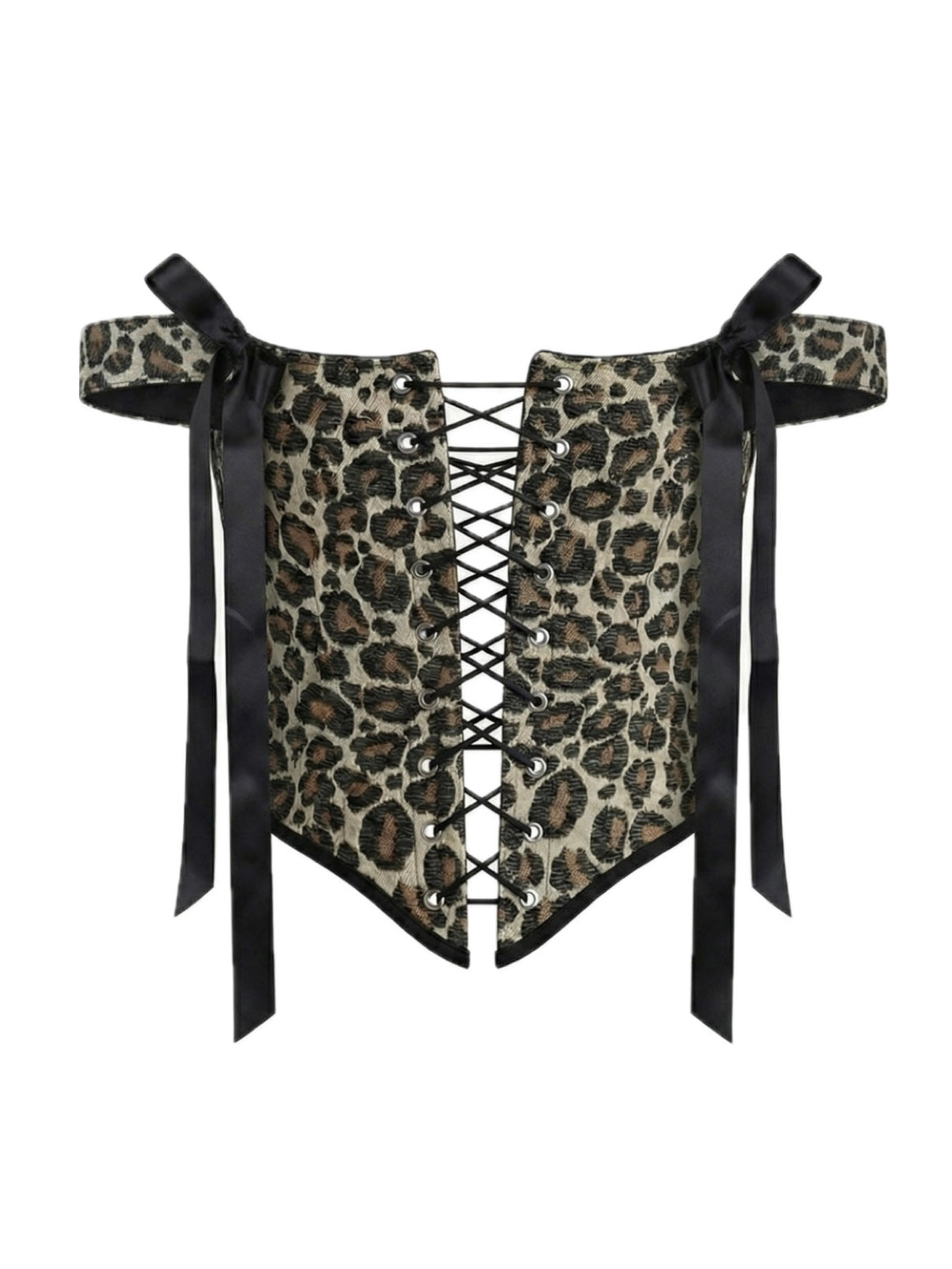 leopard print corset top, reversible corset top, leopard corset, animal print corset, denim corset, black denim corset, lace up corset, lace up front and back, boned bustier, structured corset top, jacquard corset top, adjustable corset top, statement corset top