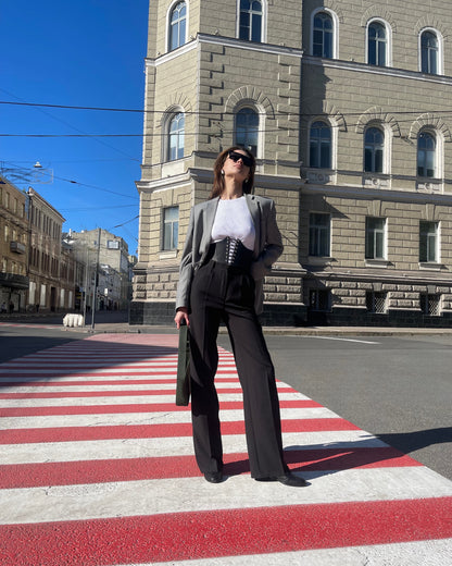 Black Leather underbust corset belt, festival waist wide corset