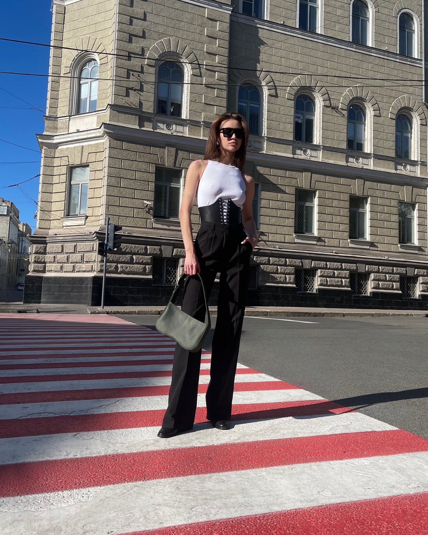 Black Leather underbust corset belt, festival waist wide corset