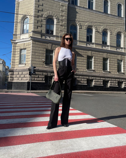 Black Leather underbust corset belt, festival waist wide corset