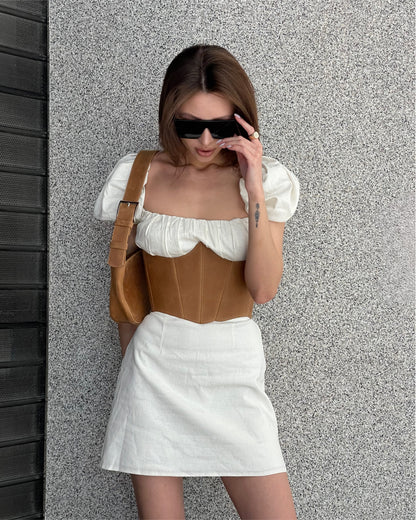 Beige Leather Underbust Corset – Festival waist belt outfit