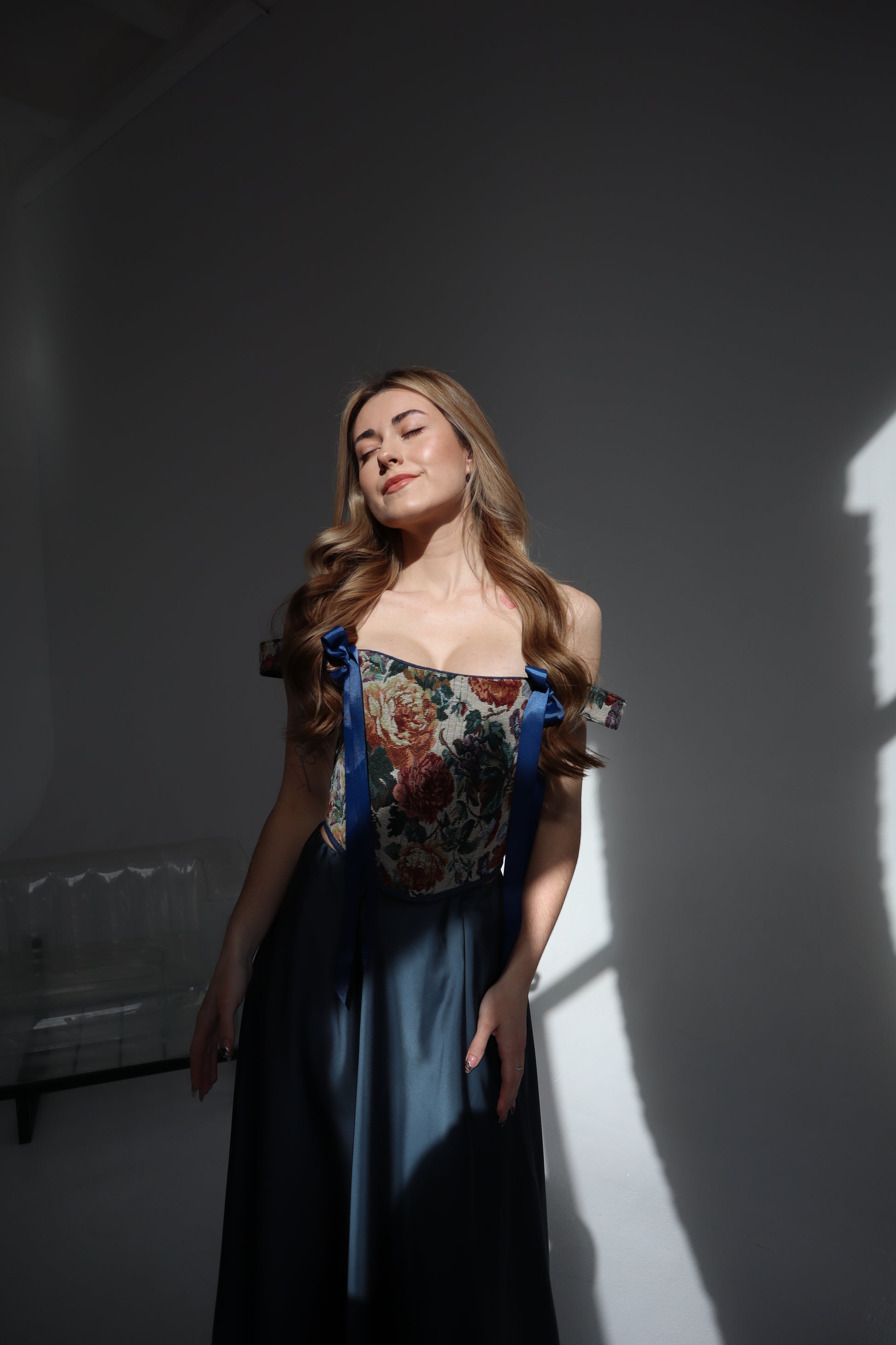 Renaissance corset top, reversible floral jacquard tapestry, boned bodice, off shoulder design, lace up back, structured waist shaping corset, ribbon strap detail, custom size handmade corset, renaissance fair outfit, festival look, gothic romantic evening styling, photoshoot or wedding corset