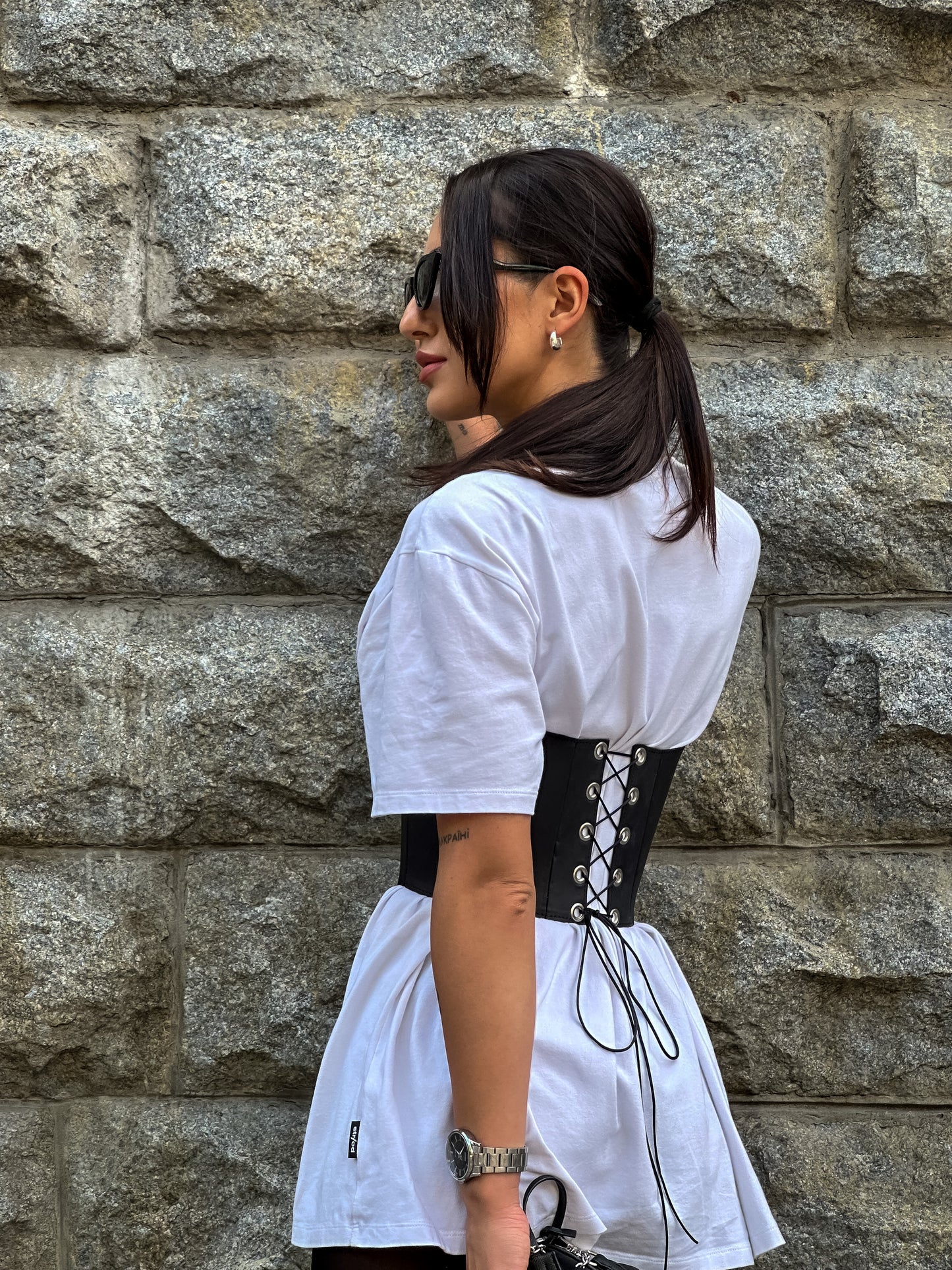 Black Leather Underbust Corset – Festival waist belt outfit