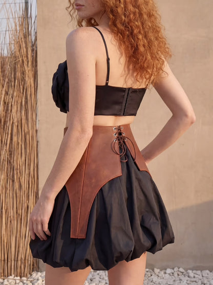 Cognac Leather Peplum Basque Belt – Structured Waist Corset Belt