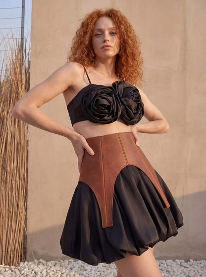 Cognac Leather Peplum Basque Belt – Structured Waist Corset Belt