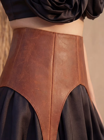 Cognac Leather Peplum Basque Belt – Structured Waist Corset Belt