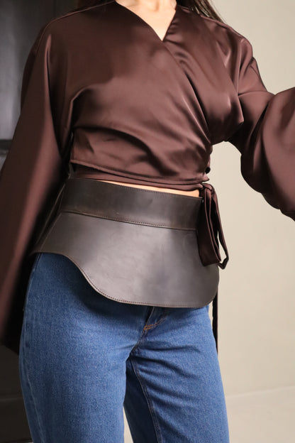Brown Leather Peplum Waist Belt – Architectural Basque Corset