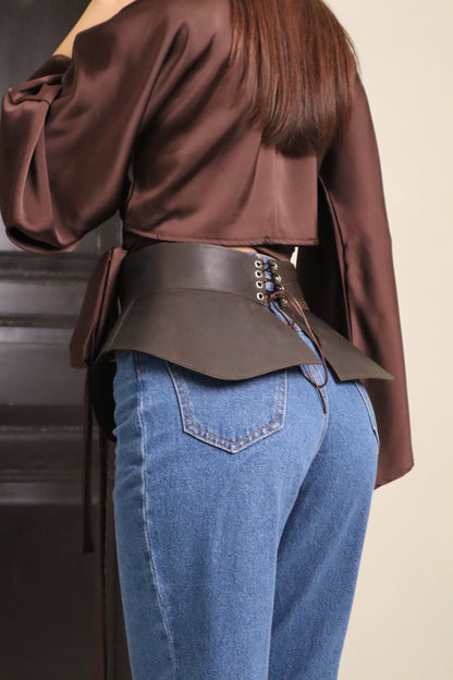 Brown Leather Peplum Waist Belt – Architectural Basque Corset
