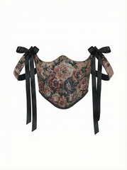 Brown Flowers Underbust Corset with Straps – Structured Lace Up Bodice