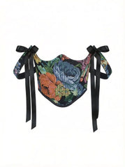 Black Flowers Underbust Corset – Structured Lace Up with Straps