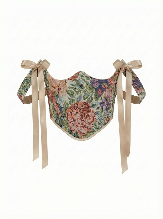 Green Flowers Underbust Corset – Structured Lace Up with Straps