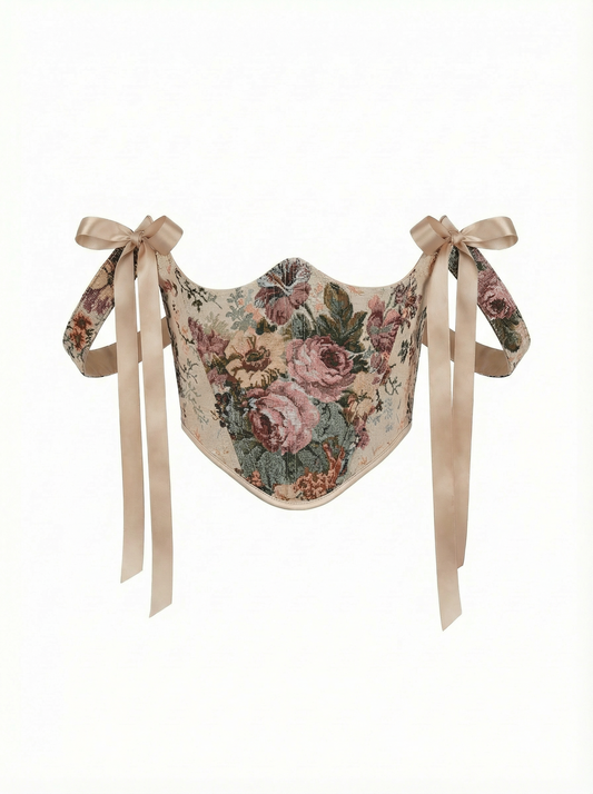 Pink Flowers Underbust Corset – Structured Lace Up Bodice