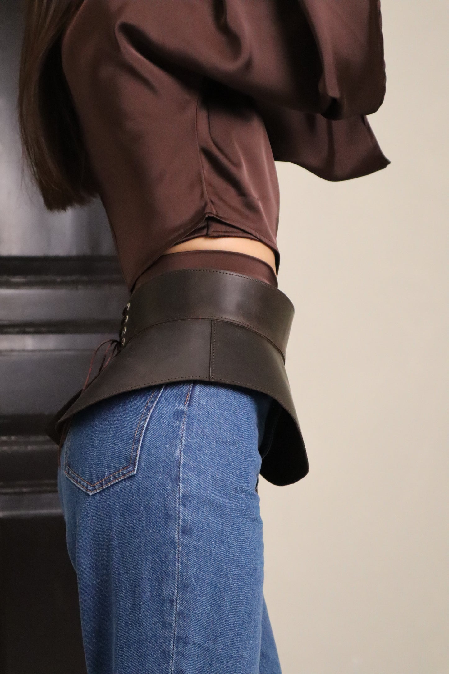 Brown Leather Peplum Waist Belt – Architectural Basque Corset
