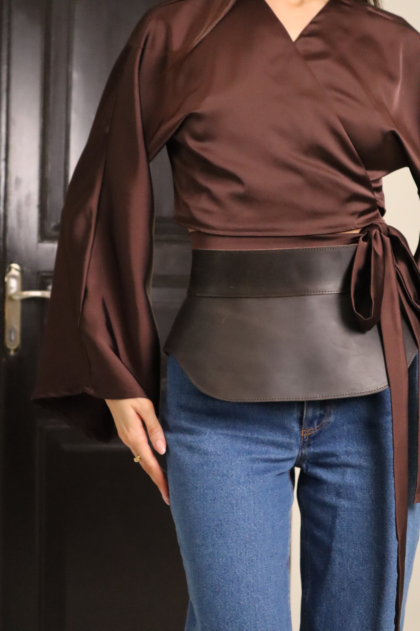 Brown Leather Peplum Waist Belt – Architectural Basque Corset