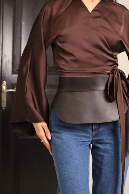 Brown Leather Peplum Waist Belt – Architectural Basque Corset