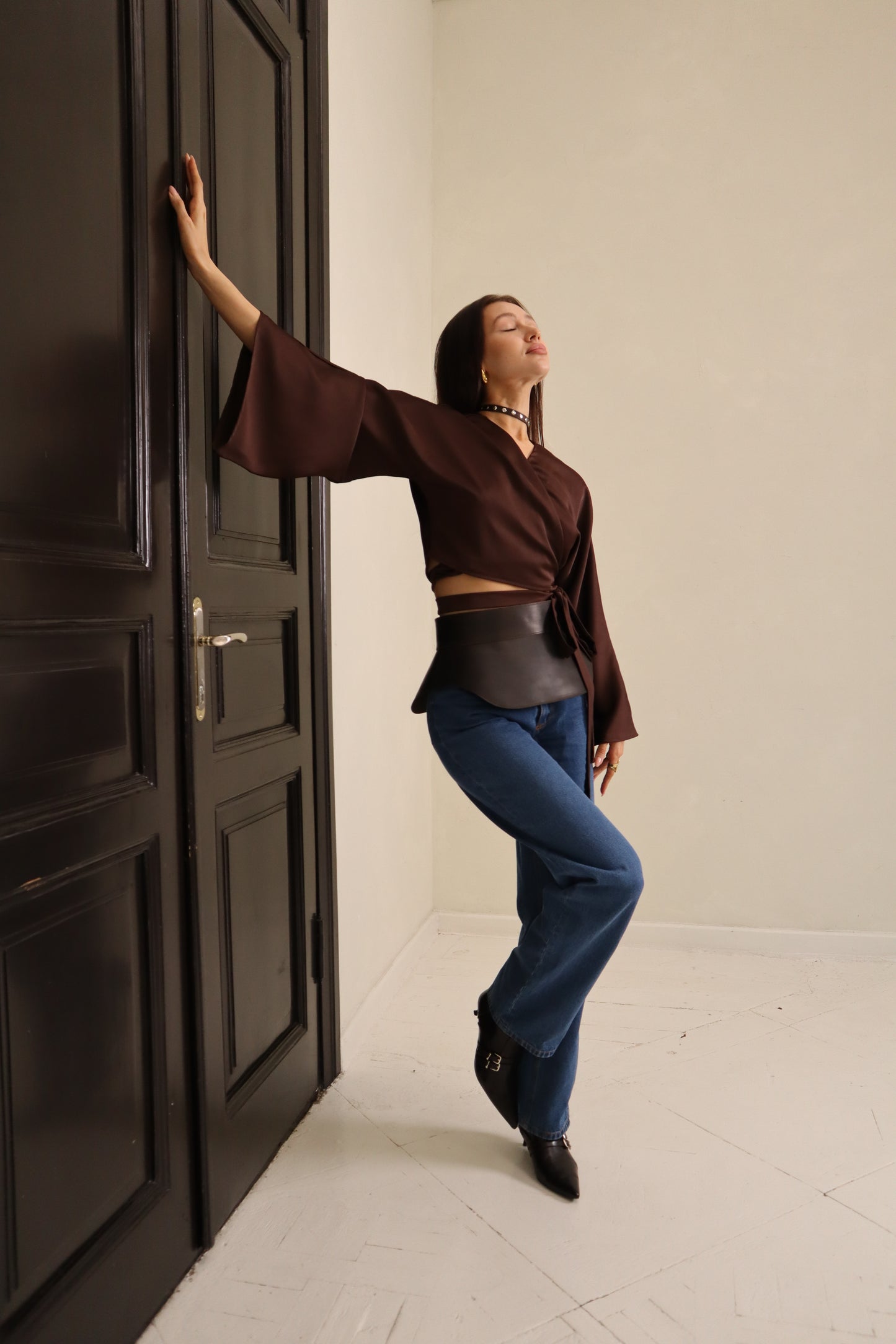 Brown Leather Peplum Waist Belt – Architectural Basque Corset