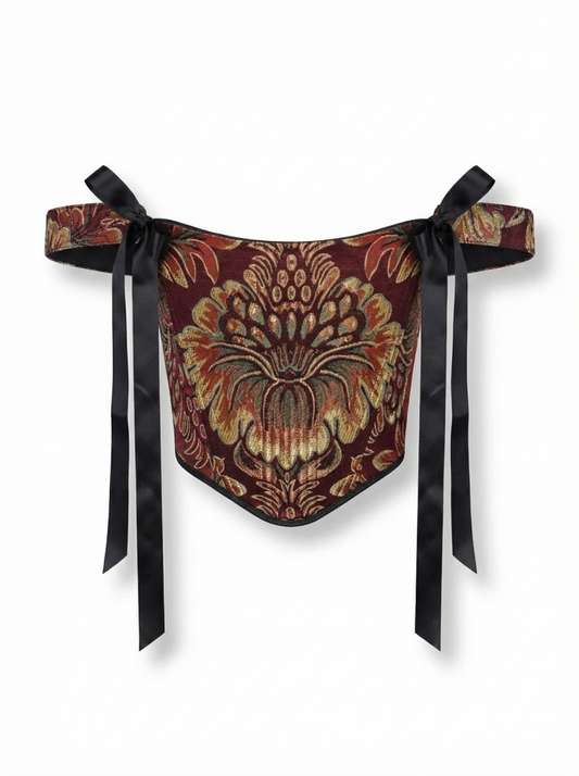 gold floral renaissance corset top structured boned jacquard front view