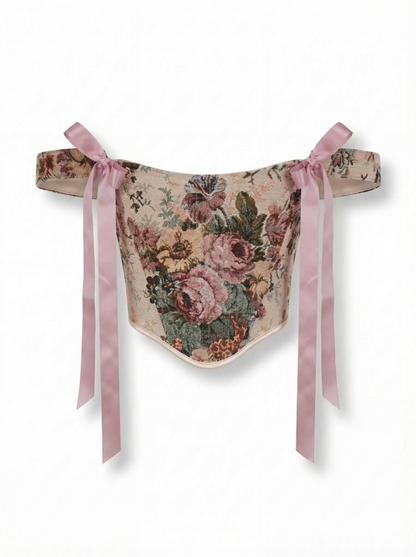 Reversible Pink Flowers Renaissance Corset – Boned Jacquard Top