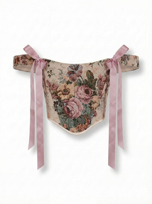 Reversible Pink Flowers Renaissance Corset – Boned Jacquard Top