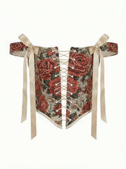 Reversible Red Flowers Corset Top, Lace Up Front & Back, Boned Bustier