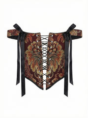 Reversible Gold Flowers Corset Top, Lace Up Front & Back, Boned Bustier
