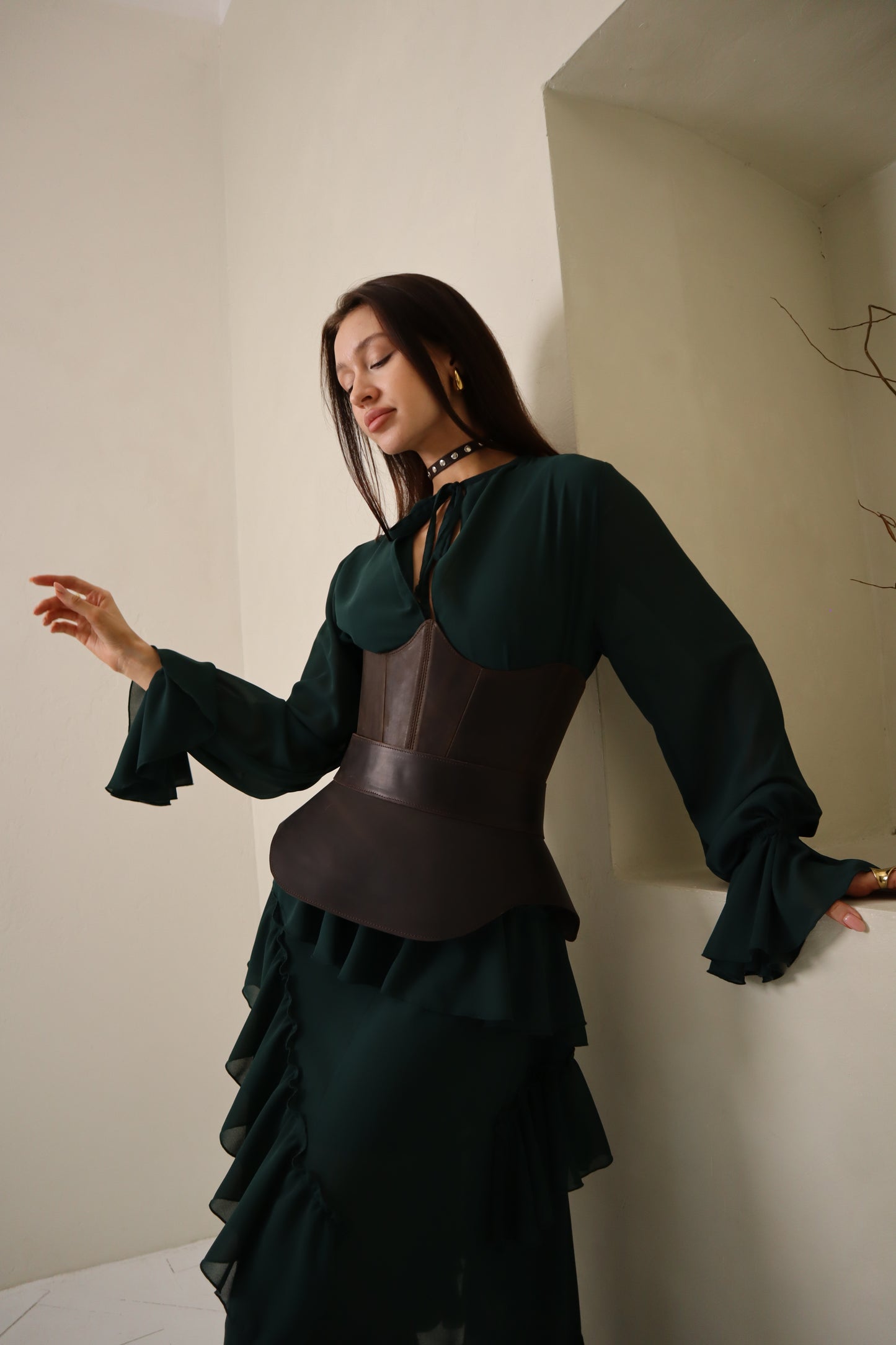 Brown Leather Peplum Waist Belt – Architectural Basque Corset