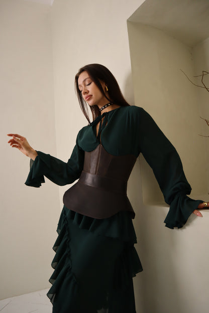 Brown Leather Peplum Waist Belt – Architectural Basque Corset