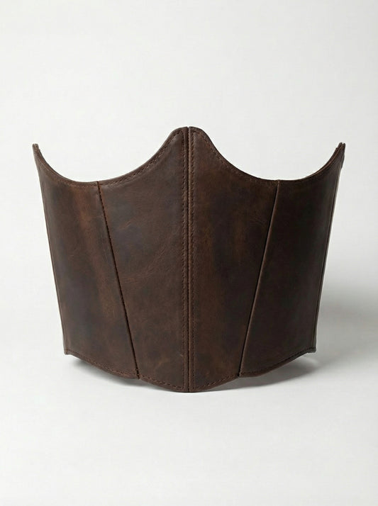 Brown Leather Underbust Corset – Waist Cincher Top