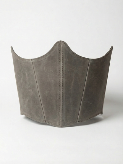 underbust leather corset, structured waist shaping corset belt, boned leather waist cincher, brown leather corset top, handmade fashion corset, sculpted silhouette, minimalist structured bodice