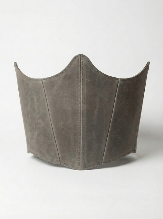 underbust leather corset, structured waist shaping corset belt, boned leather waist cincher, brown leather corset top, handmade fashion corset, sculpted silhouette, minimalist structured bodice