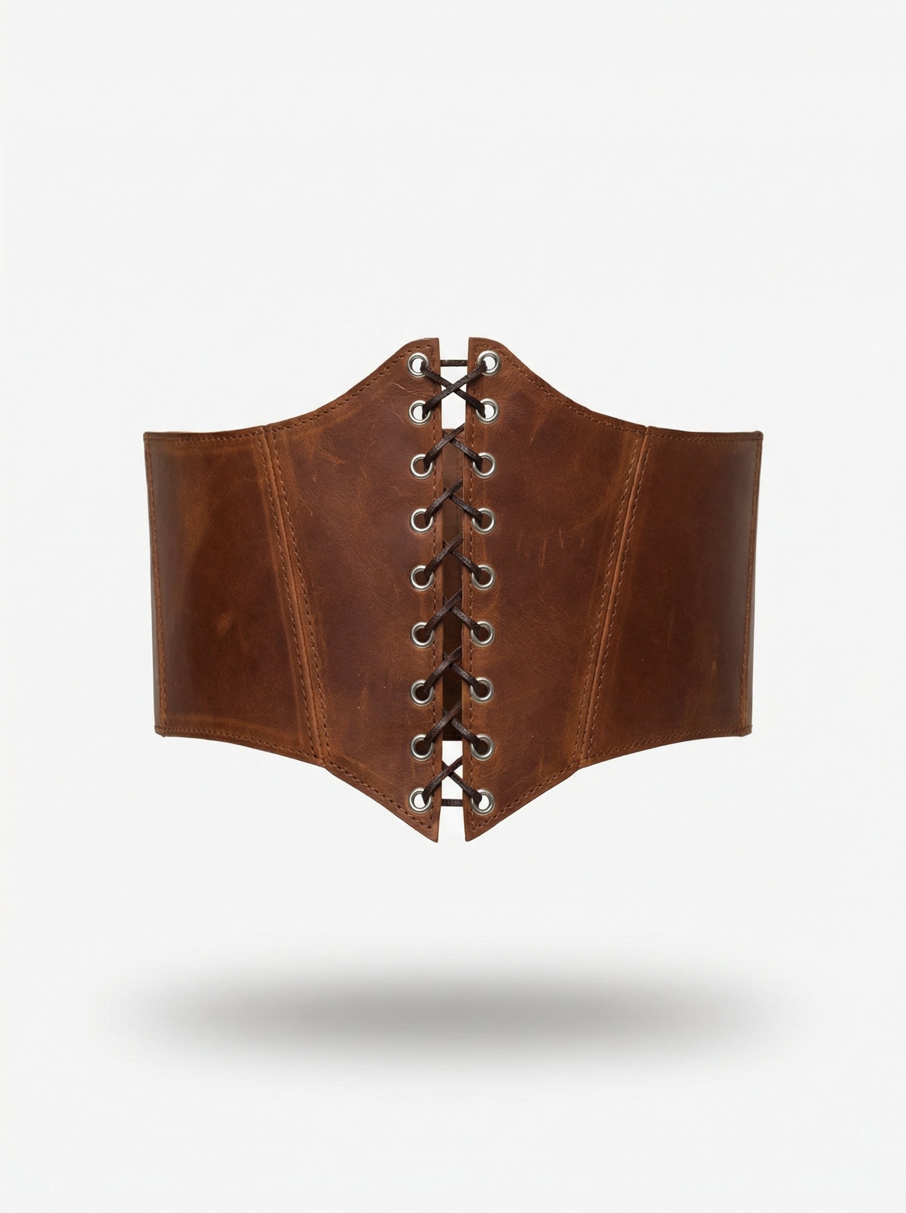 Cognac Leather underbust corset belt, waist wide corset
