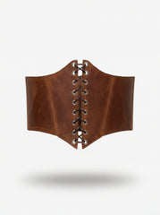 Cognac Leather underbust corset belt, waist wide corset
