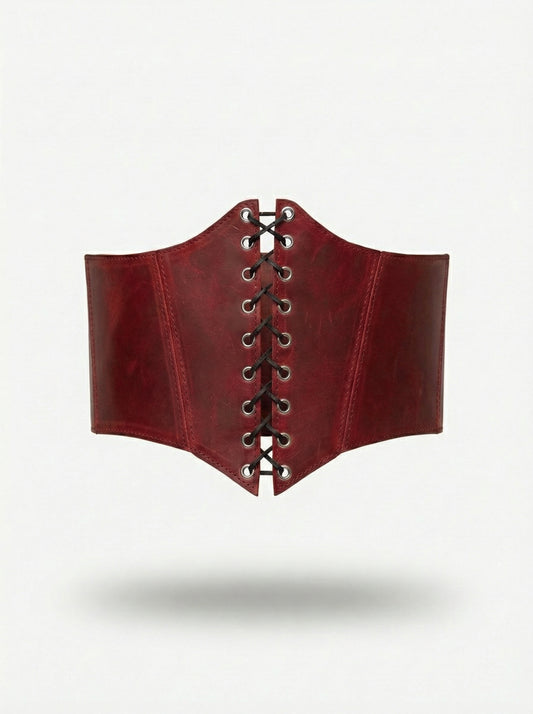 Burgundy Leather underbust corset belt, waist wide corset