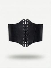 Black Leather underbust corset belt, festival waist wide corset