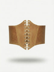 Beige Leather underbust corset belt, festival waist wide corset