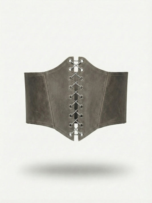 Gray Leather underbust corset belt, Renaissance outfit