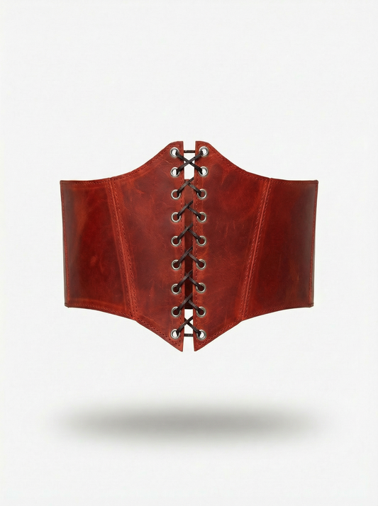 Red Leather underbust corset belt, Renaissance outfit