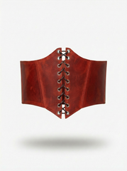 Red Leather underbust corset belt, Renaissance outfit
