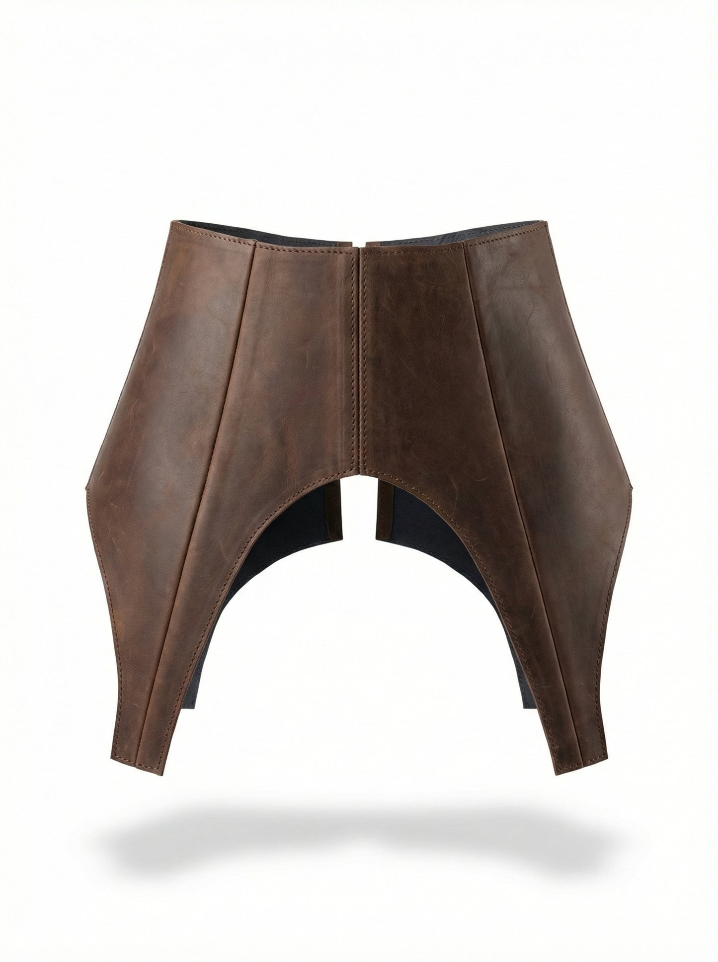 Brown Leather Peplum Basque Belt – Structured Waist Corset Belt