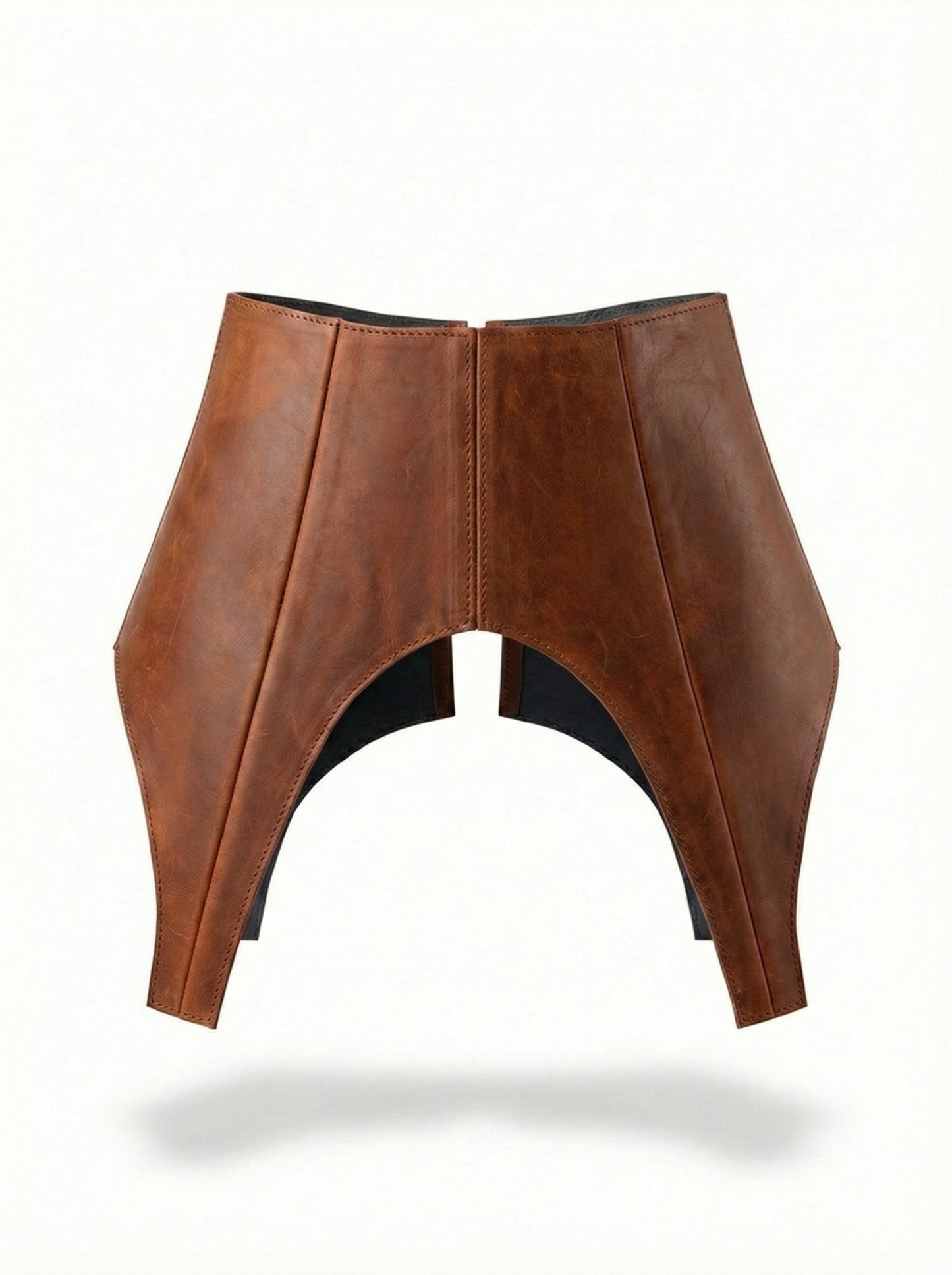 Cognac Leather Peplum Basque Belt – Structured Waist Corset Belt