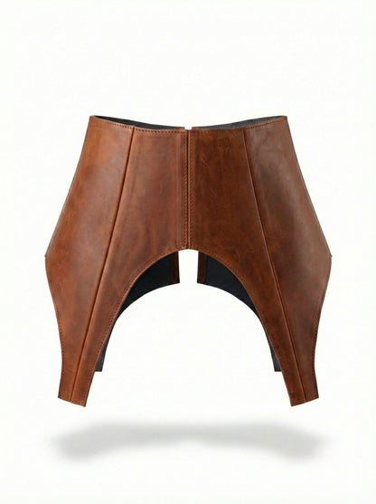 Cognac Leather Peplum Basque Belt – Structured Waist Corset Belt