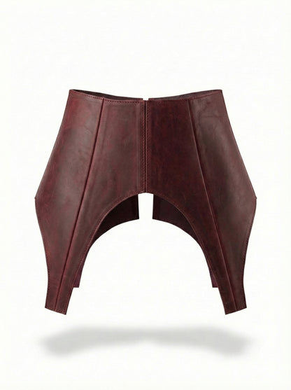 Burgundy Leather Peplum Basque Belt – Structured Waist Corset Belt