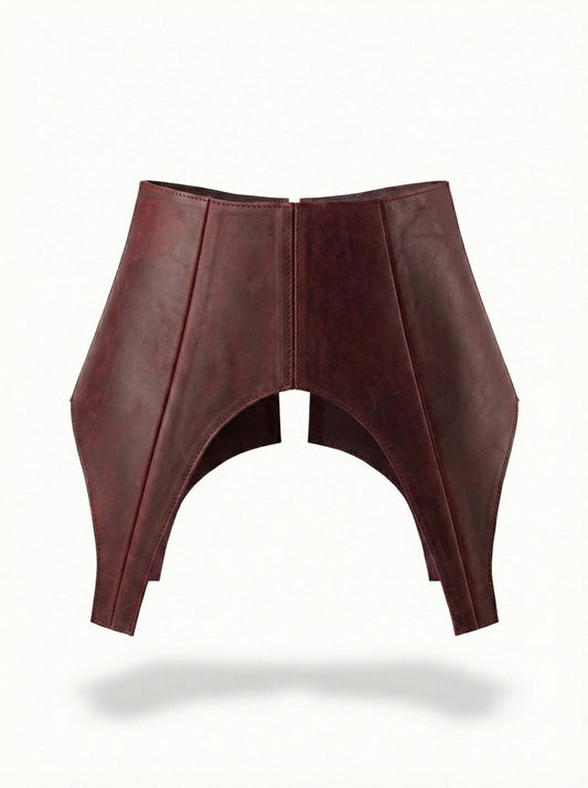 Burgundy Leather Peplum Basque Belt – Structured Waist Corset Belt