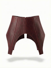 Burgundy Leather Peplum Basque Belt – Structured Waist Corset Belt