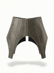 Gray Leather Peplum Basque Belt – Structured Waist Corset Belt