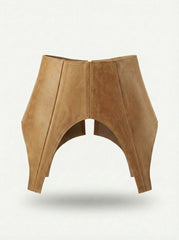 Beige Leather Peplum Basque Belt – Structured Waist Corset Belt